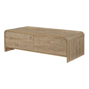 Benjara Maria Coffee Table- 2 Drawer and Waterfall Style- Beige Wood 47 Inch