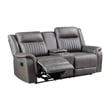Benjara Viann Dual Manual Recliner Loveseat- Cupholder Console- Gray 76 Inch