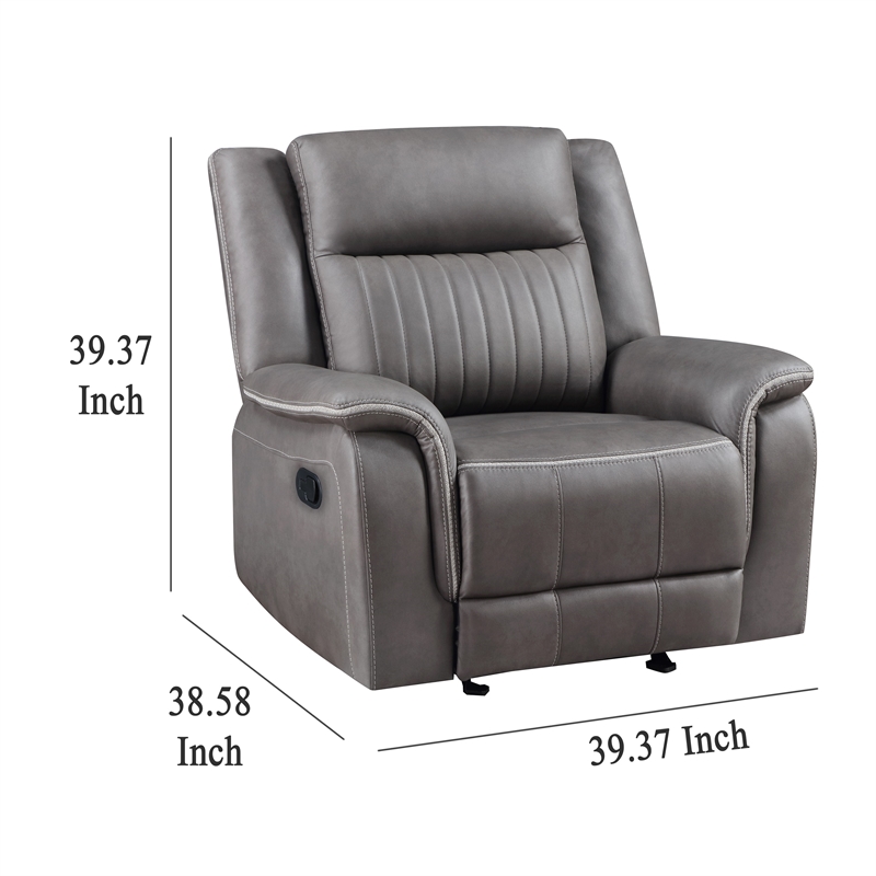 Benjara Viann Manual Glider Recliner Chair- Tufted Gray Polyester- Pillow Top