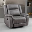 Benjara Viann Manual Glider Recliner Chair- Tufted Gray Polyester- Pillow Top