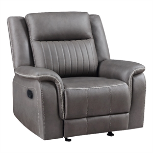 Benjara Viann Manual Glider Recliner Chair- Tufted Gray Polyester- Pillow Top