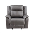 Benjara Viann Manual Glider Recliner Chair- Tufted Gray Polyester- Pillow Top
