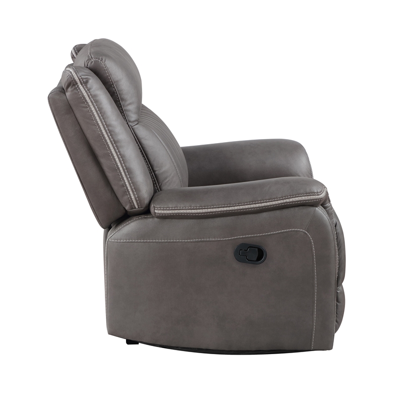 Benjara Viann Manual Glider Recliner Chair- Tufted Gray Polyester- Pillow Top