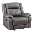 Benjara Viann Manual Glider Recliner Chair- Tufted Gray Polyester- Pillow Top