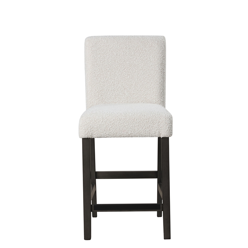 Benjara Ghy Counter Height Chair Set of 2- White Fabric- Solid Acacia Wood