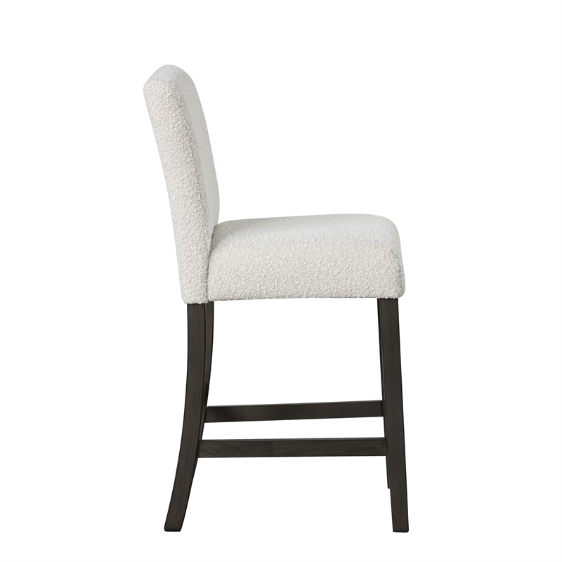 Benjara Ghy Counter Height Chair Set of 2- White Fabric- Solid Acacia Wood