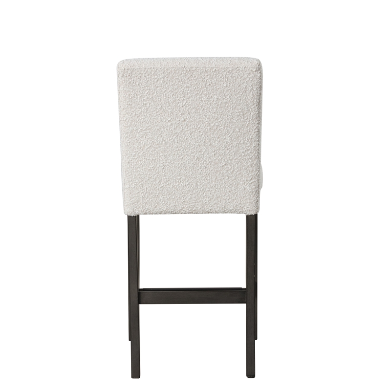 Benjara Ghy Counter Height Chair Set of 2- White Fabric- Solid Acacia Wood