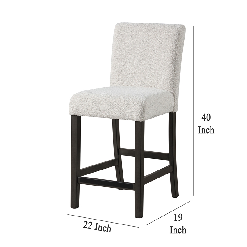 Benjara Ghy Counter Height Chair Set of 2- White Fabric- Solid Acacia Wood