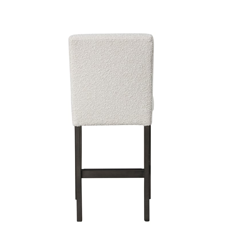 Benjara Ghy Counter Height Chair Set of 2- White Fabric- Solid Acacia Wood