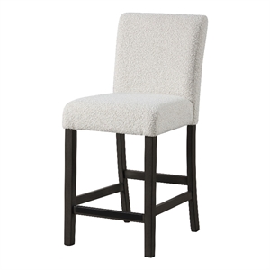 Benjara Ghy Counter Height Chair Set of 2- White Fabric- Solid Acacia Wood