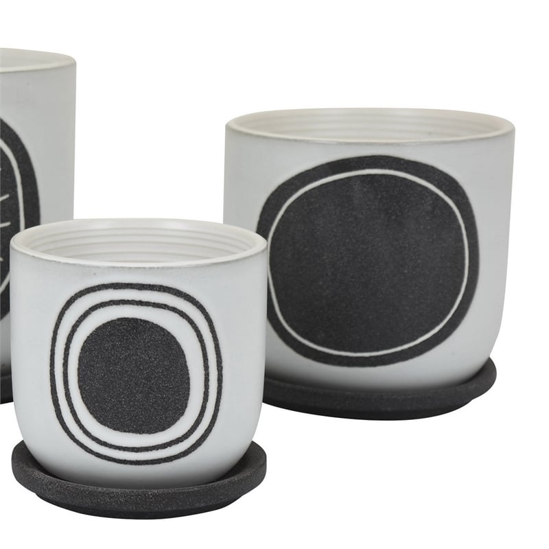 Benjara Meon 3pc Garden Planter Set- Textured White and Black Ceramic Design