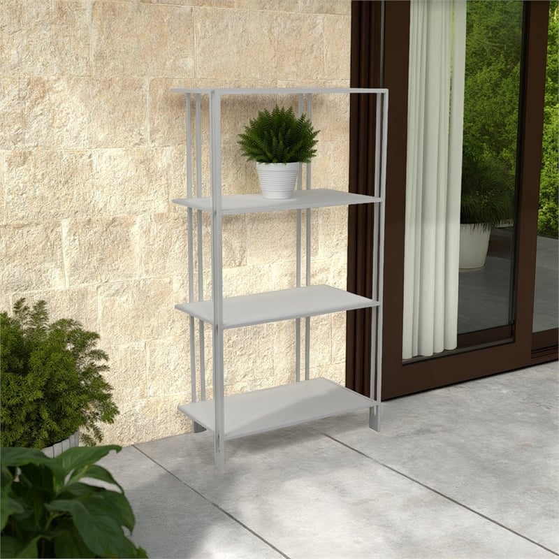Benjara Plant Display Stand- White Metal- 4 Shelves- Modern Style- 38 Inch