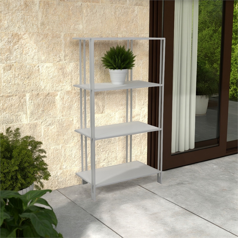Benjara Plant Display Stand- White Metal- 4 Shelves- Modern Style- 38 Inch