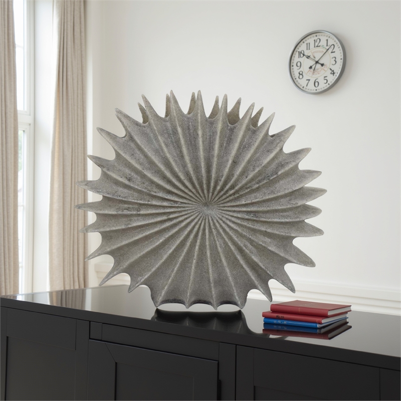 Benjara Wink Accent Vase- Sea Urchin Gray Resin Statuette- Modern 20 Inch