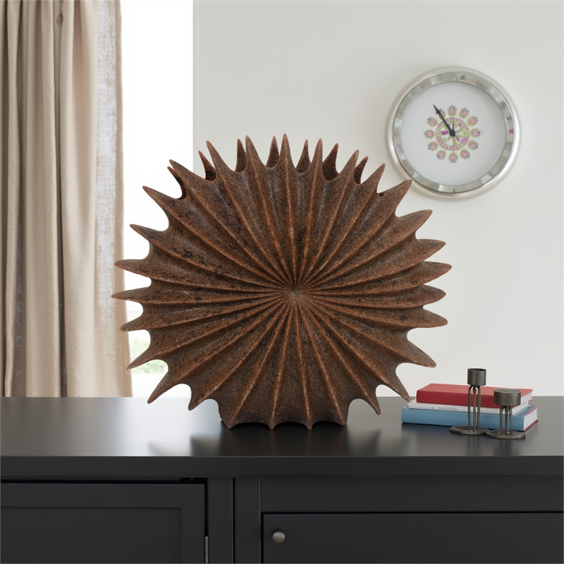 Benjara Wink Accent Vase- Sea Urchin Brown Resin Statuette- Modern 20 Inch