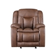 Benjara Olaf Power Recliner Chair- Chaise Footrest- Saddle Brown Faux Leather