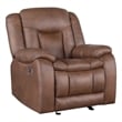 Benjara Olaf Power Recliner Chair- Chaise Footrest- Saddle Brown Faux Leather