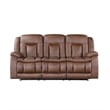 Benjara Olaf Dual Manual Recliner Sofa- Saddle Brown Faux Leather 88 Inch