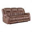 Benjara Olaf Dual Manual Recliner Sofa- Saddle Brown Faux Leather 88 Inch