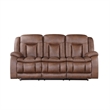 Benjara Olaf Dual Manual Recliner Sofa- Saddle Brown Faux Leather 88 Inch
