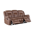 Benjara Olaf Dual Manual Recliner Sofa- Saddle Brown Faux Leather 88 Inch