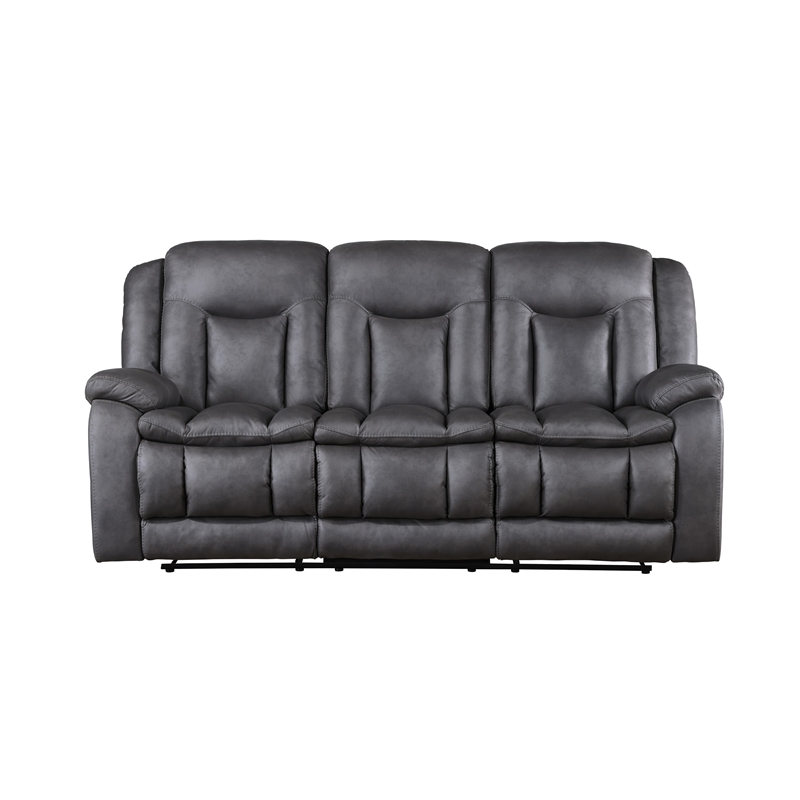 Benjara Olaf Dual Manual Recliner Sofa- Dark Gray Faux Leather 88 Inch