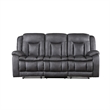 Benjara Olaf Dual Manual Recliner Sofa- Dark Gray Faux Leather 88 Inch