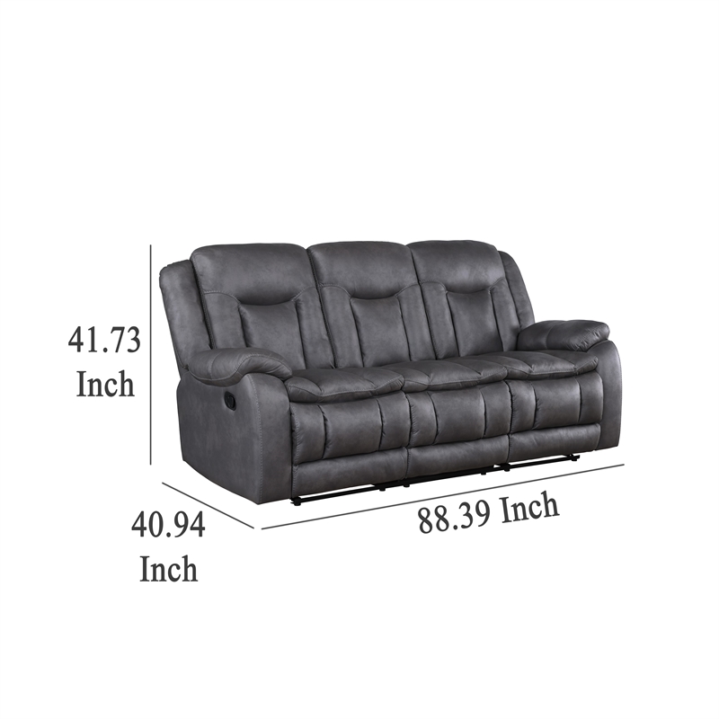 Benjara Olaf Dual Manual Recliner Sofa- Dark Gray Faux Leather 88 Inch