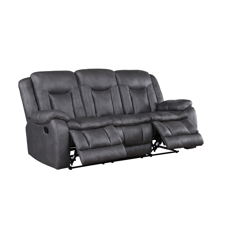 Benjara Olaf Dual Manual Recliner Sofa- Dark Gray Faux Leather 88 Inch
