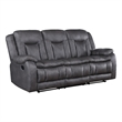 Benjara Olaf Dual Manual Recliner Sofa- Dark Gray Faux Leather 88 Inch