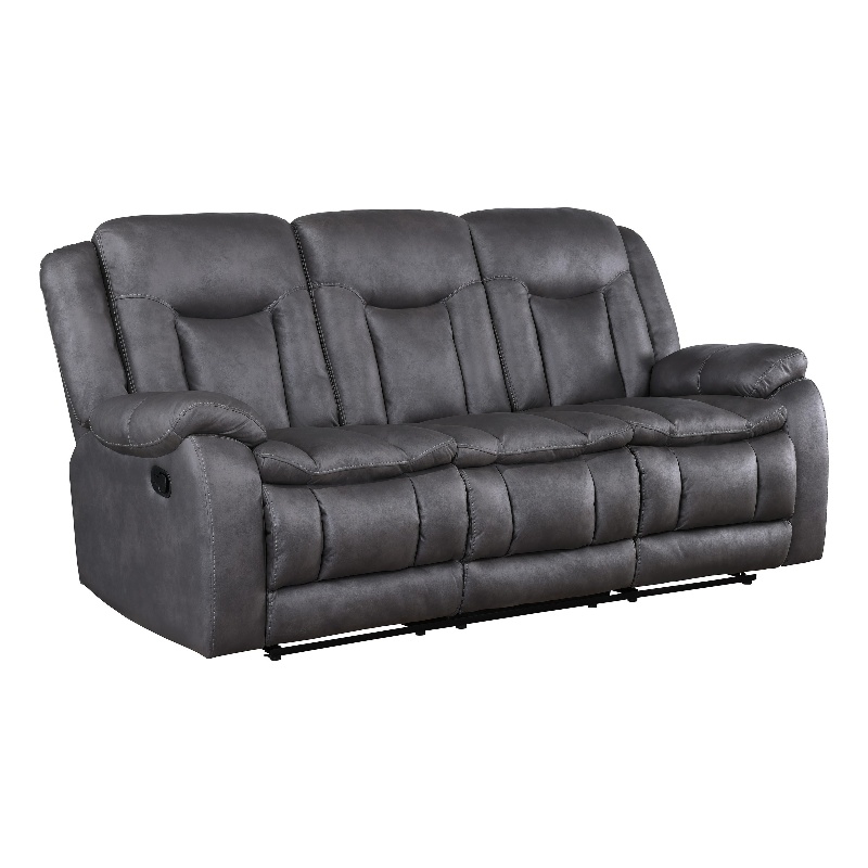 Benjara Olaf Dual Manual Recliner Sofa- Dark Gray Faux Leather 88 Inch