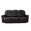 Benjara Asher Power Recliner Sofa- USB Charger- Brown Faux Leather 84 Inch