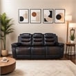 Benjara Asher Power Recliner Sofa- USB Charger- Brown Faux Leather 84 Inch