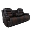 Benjara Asher Power Recliner Sofa- USB Charger- Brown Faux Leather 84 Inch