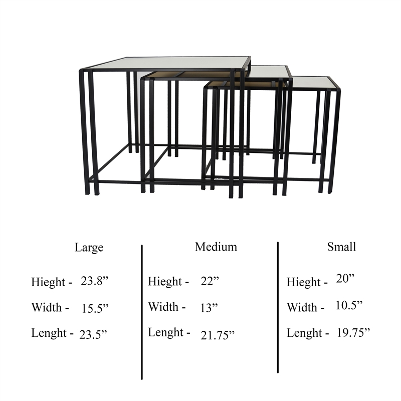 Benjara Buckley Nesting Plant Stand Table Set of 2- Black Metal- Mirrored Top