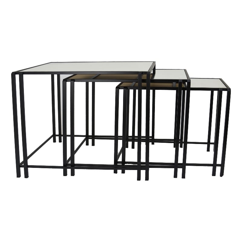 Benjara Buckley Nesting Plant Stand Table Set of 2- Black Metal- Mirrored Top