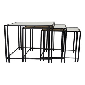 Benjara Buckley Nesting Plant Stand Table Set of 2- Black Metal- Mirrored Top