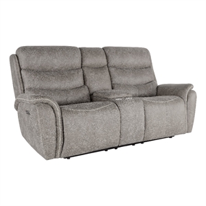 Benjara Folu Power Reclining Sofa- 76 Inch- Gray Fabric Upholstery- USB Ports