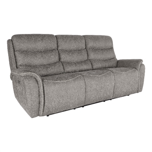 Benjara Folu Power Reclining Sofa- 86 Inch- Gray Fabric Upholstery- USB Ports