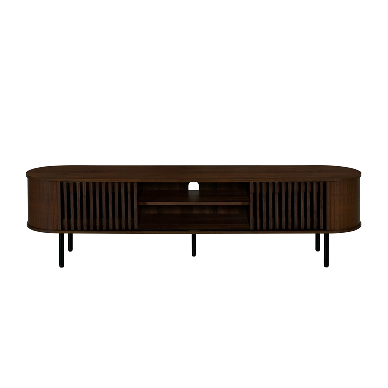 Benjara Brandon TV Stand Media Console- Shelf 2 Cabinets- Dark Brown- 71 Inch