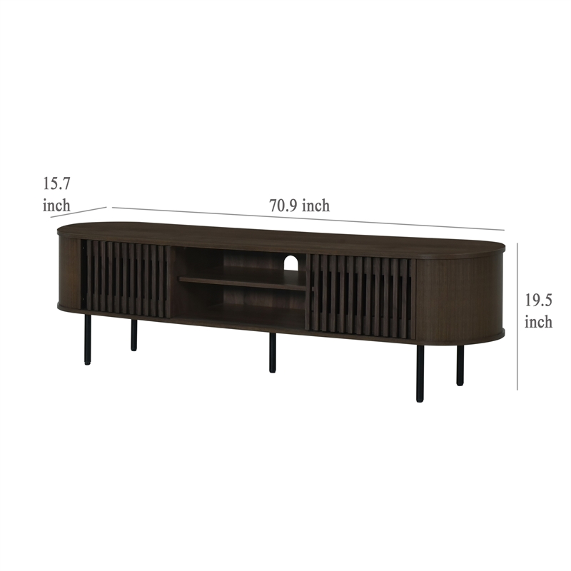 Benjara Brandon TV Stand Media Console- Shelf 2 Cabinets- Dark Brown- 71 Inch