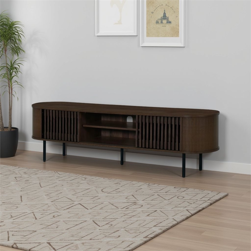 Benjara Brandon TV Stand Media Console- Shelf 2 Cabinets- Dark Brown- 71 Inch