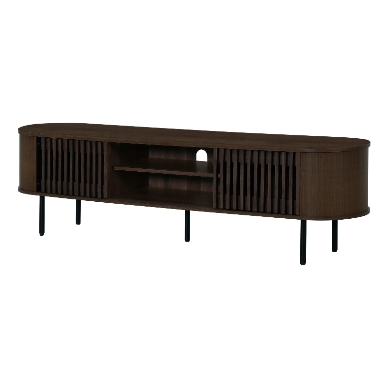 Benjara Brandon TV Stand Media Console- Shelf 2 Cabinets- Dark Brown- 71 Inch