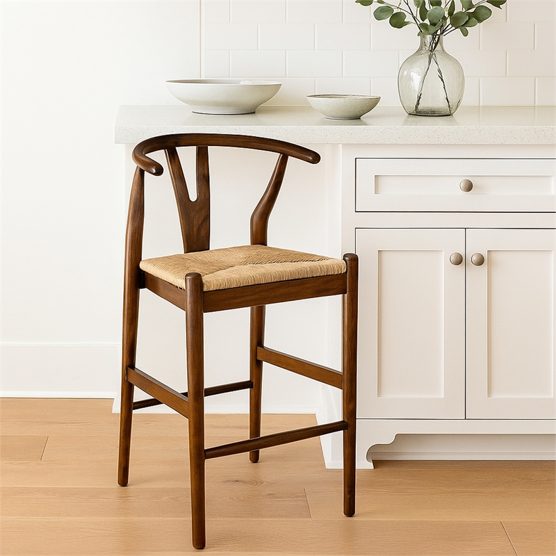 Benjara Cera Counter Stool Chair- Handwoven Rope- Cappuccino Brown