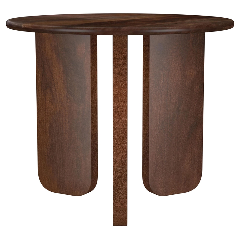 Benjara Novo Side End Table- 24 Inch- Three Panel Legs- Brown Mango Wood