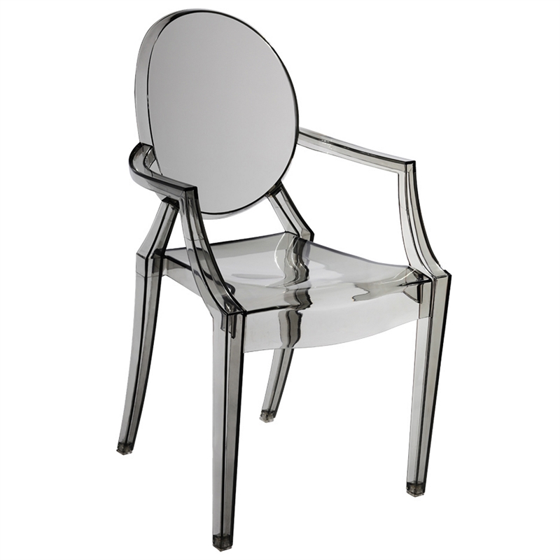 Benjara Lily 4pc Indoor Outdoor Dining Armchairs- Clear Gray Plastic