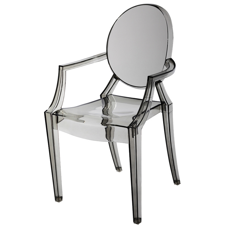 Benjara Lily 4pc Indoor Outdoor Dining Armchairs- Clear Gray Plastic