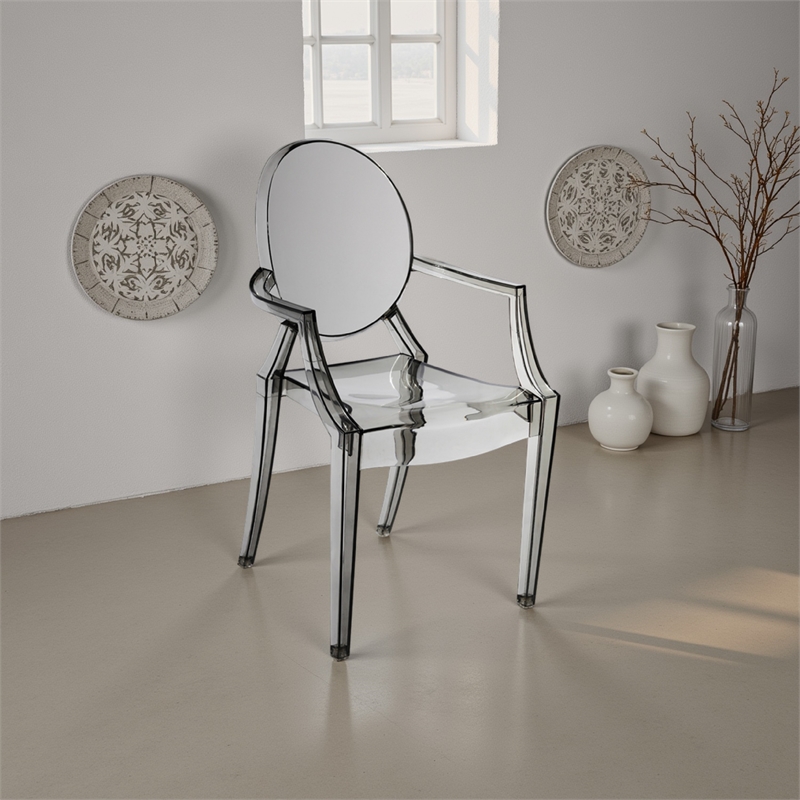 Benjara Lily 4pc Indoor Outdoor Dining Armchairs- Clear Gray Plastic