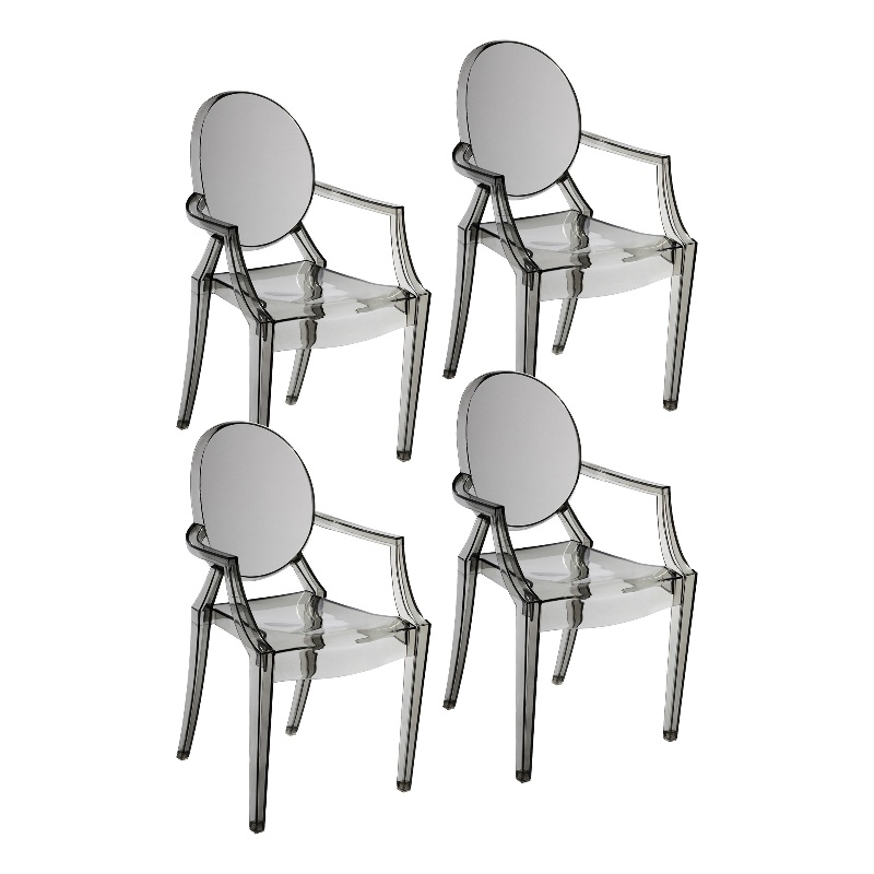 Benjara Lily 4pc Indoor Outdoor Dining Armchairs- Clear Gray Plastic