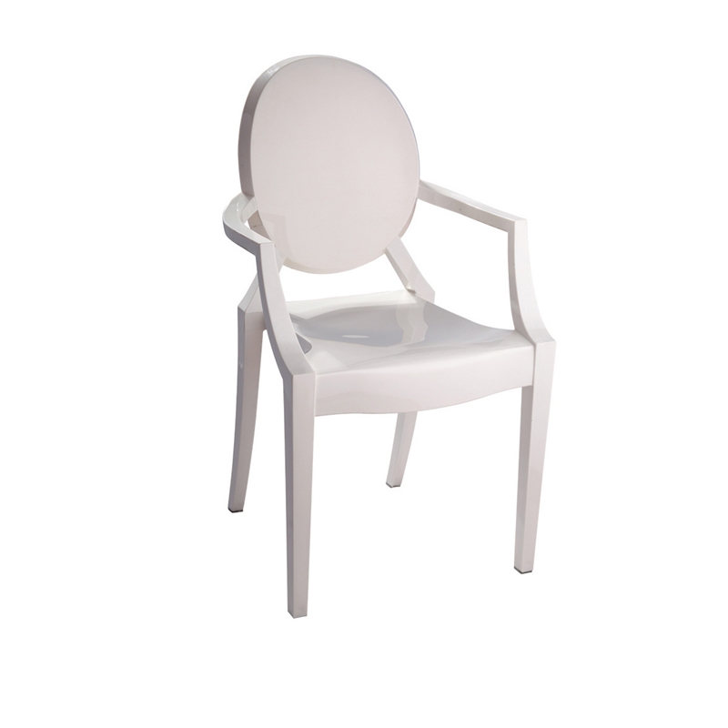 Benjara Lily Outdoor Dining Armchairs Set of 4- Round Backrest- White Plastic